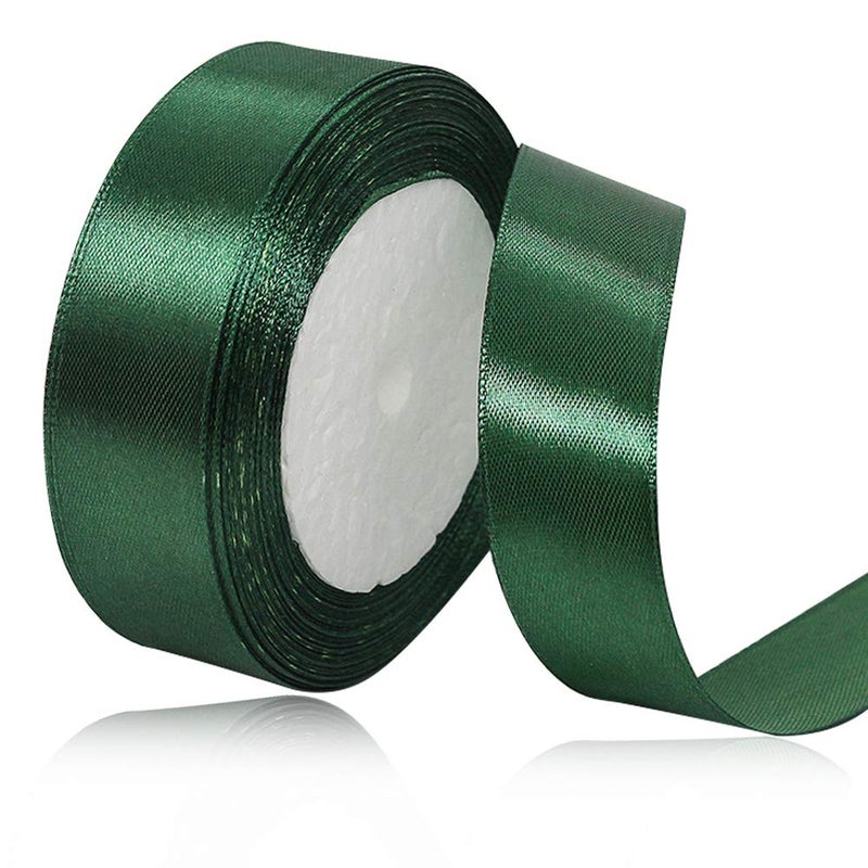 HLOMVE Solid Color Dark Green Satin Ribbon  1 Inches x 25 Yards Fabric Satin Ribbon for Gift Wrapping  Crafts  Hair Bows Making  Wreath  Wedding Party Decoration and Other Sewing Projects - Image 1